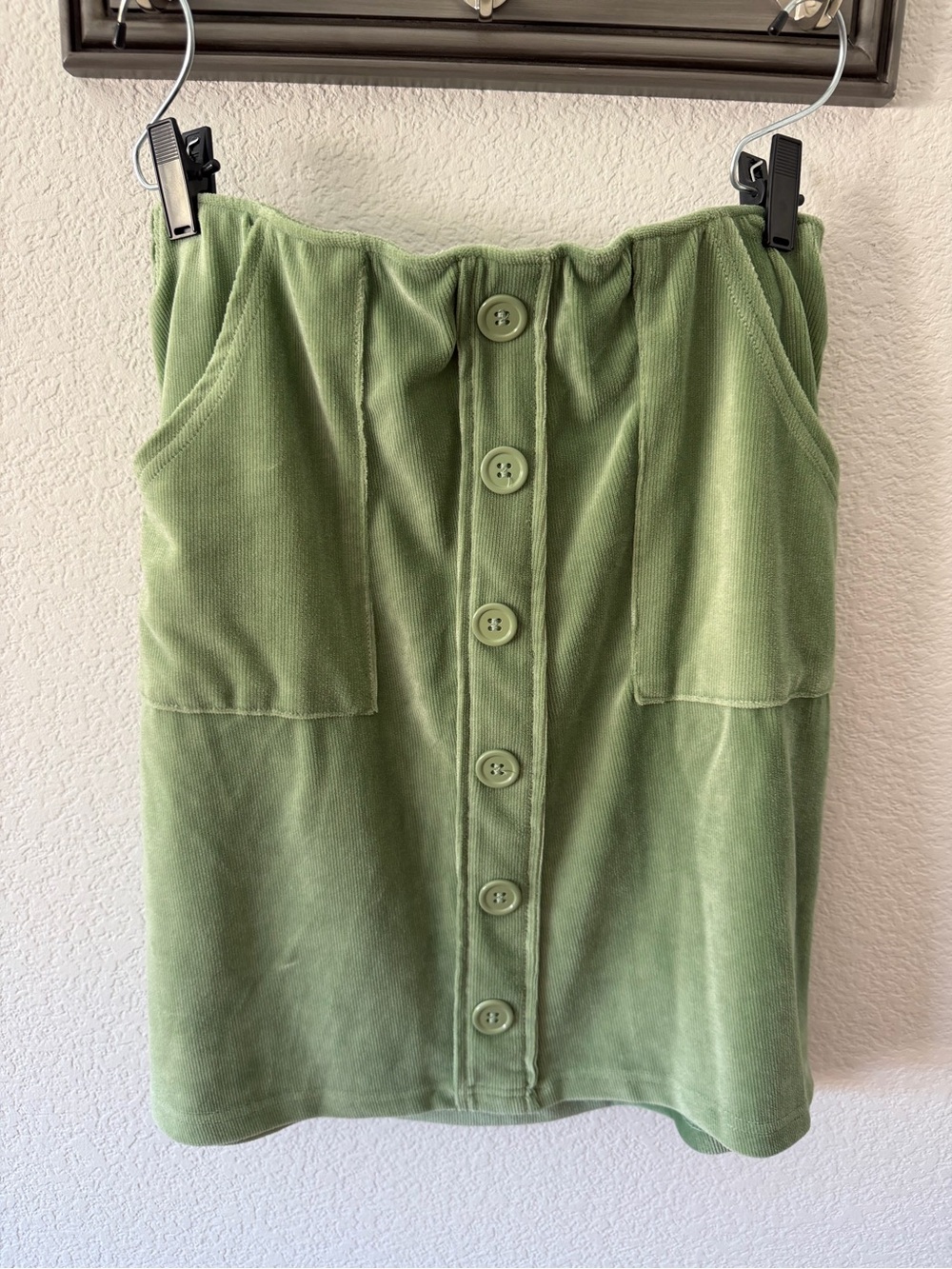 LuLaRoe Light Green Corduroy Button-Front Mini Skirt